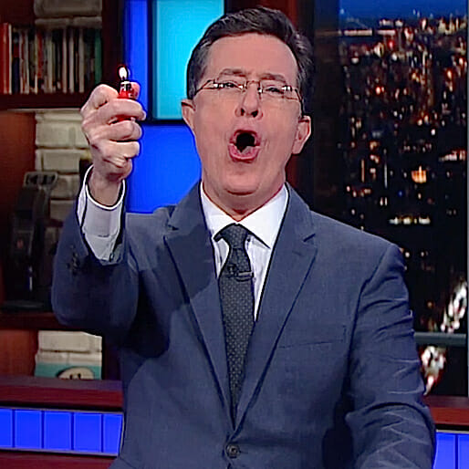 Watch a Giddy Stephen Colbert Welcome Sarah Palin Back to the Campaign Trail