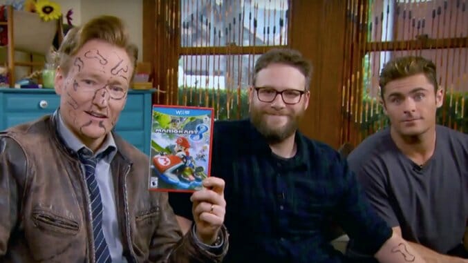 Conan Plays Mario Kart with Seth Rogen & Zac Efron, Loses Horribly