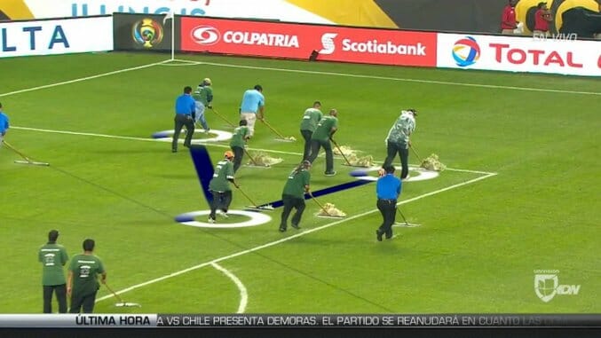 WATCH: Univision Commentators Do Tactical Analysis Of Groundskeepers During A Rain Delay