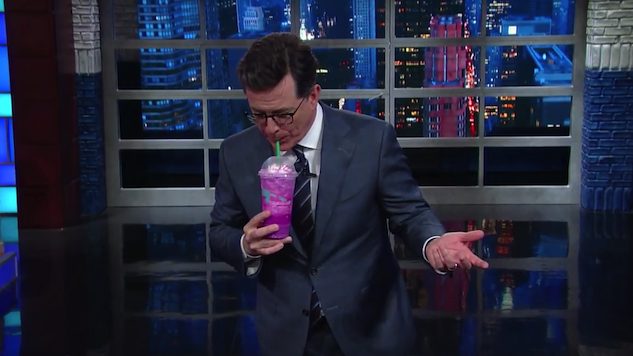 Watch Stephen Colbert Taste the “Sugary Affront to God” That is Starbucks’ Unicorn Frappucino