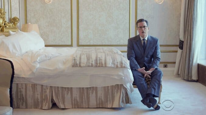 Watch Stephen Colbert Investigate Trump’s “Pee Pee Tape” Hotel Room in Moscow